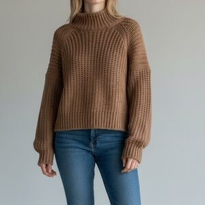 H&M Brown Chunky Knit Turtleneck Sweater Relaxed Ribbed Oversized Large